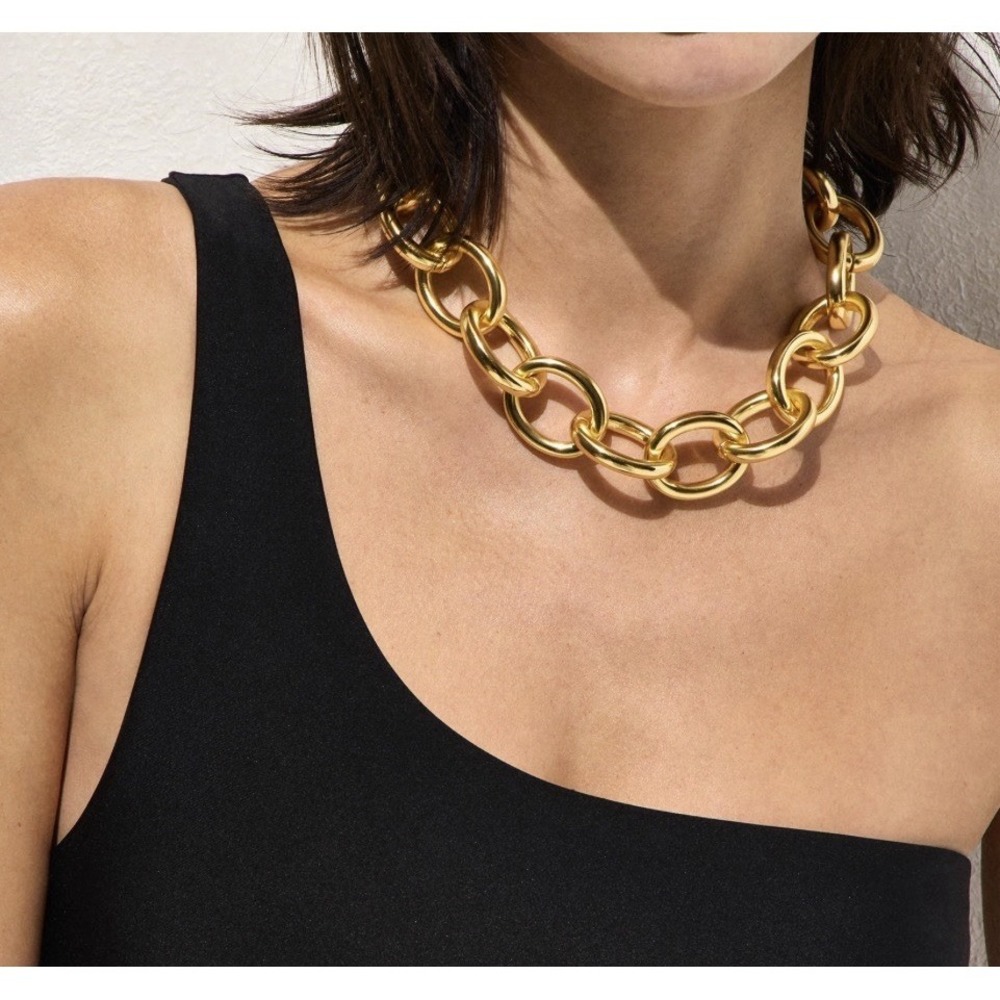 J. Crew Chunky Shiny Gold-Tone Circle Link Necklace 19" Jewelry Party Career‎